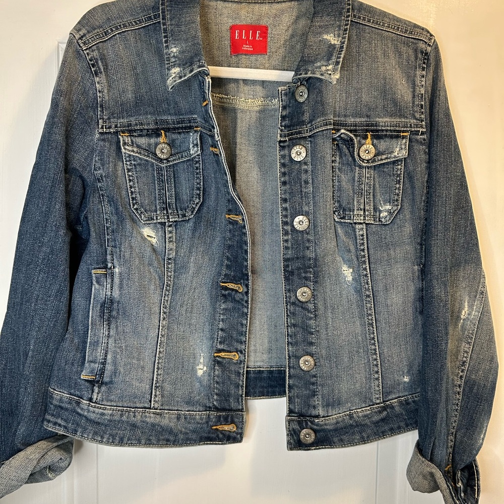 Elle Women's Distressed Blue Jean Jacket